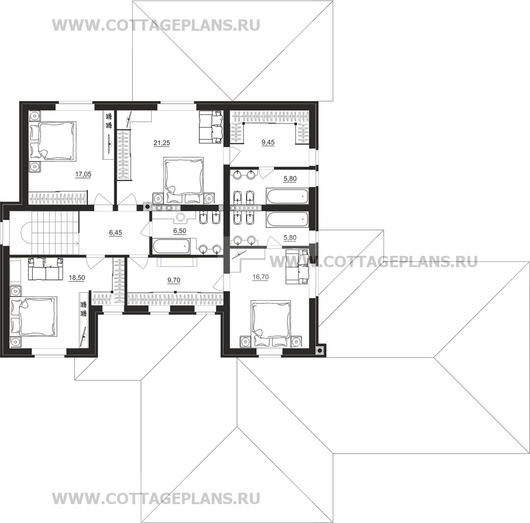 Проект дома 84-15 площадь 560.6 м2 из кирпича, керамических блоков,  двухэтажный с полноценным вторым этажом, на две семьи родители и дети, с  неравными частями : цена, каталог, фото, планировки, строительство