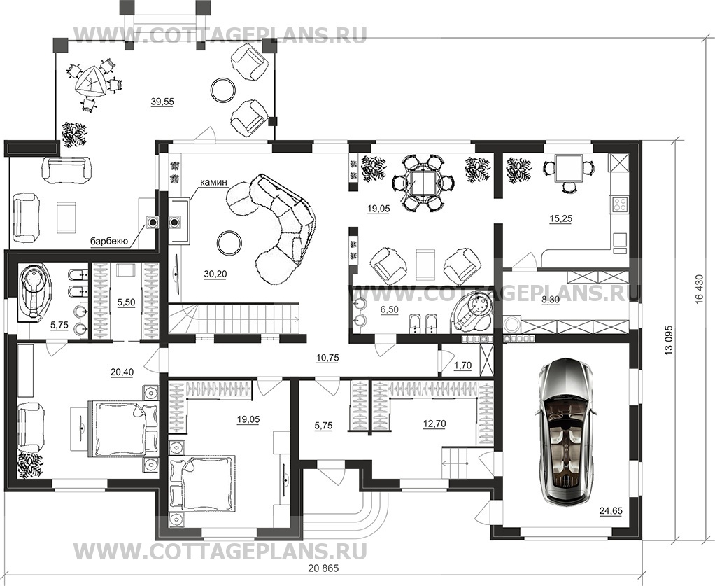 Проект дома 96-27 площадь 455.7 м2 из кирпича, керамических блоков,  двухэтажный с полноценным вторым этажом, с пристроенным гаражом на 1 машину  : цена, каталог, фото, планировки, строительство