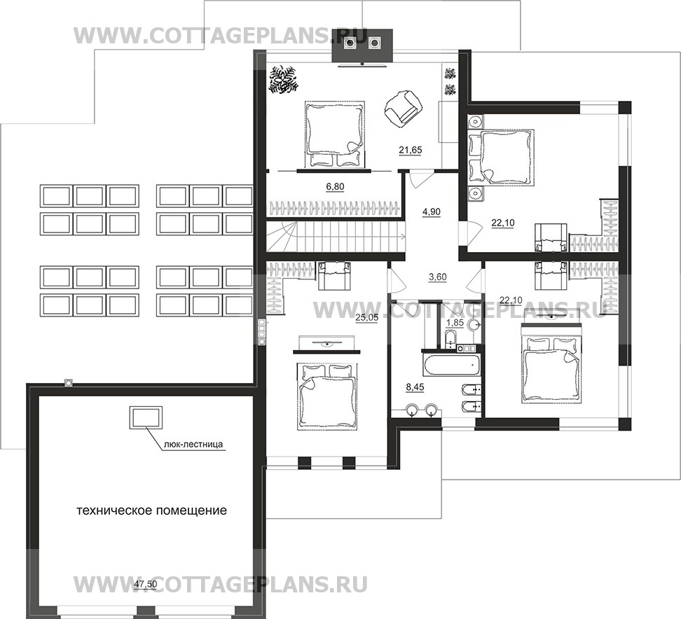 Проект дома 100-07 площадь 310.1 м2 из кирпича, керамических блоков,  двухэтажный с полноценным вторым этажом, с пристроенным гаражом на 2 машины  : цена, каталог, фото, планировки, строительство