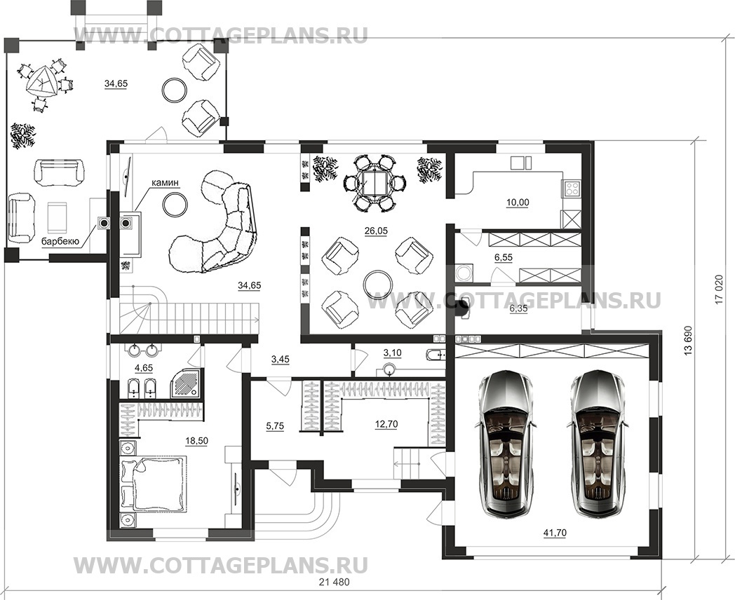 Проект дома 95-19 площадь 250.2 м2 из кирпича, керамических блоков,  двухэтажный с полноценным вторым этажом, с пристроенным гаражом на 2 машины  : цена, каталог, фото, планировки, строительство