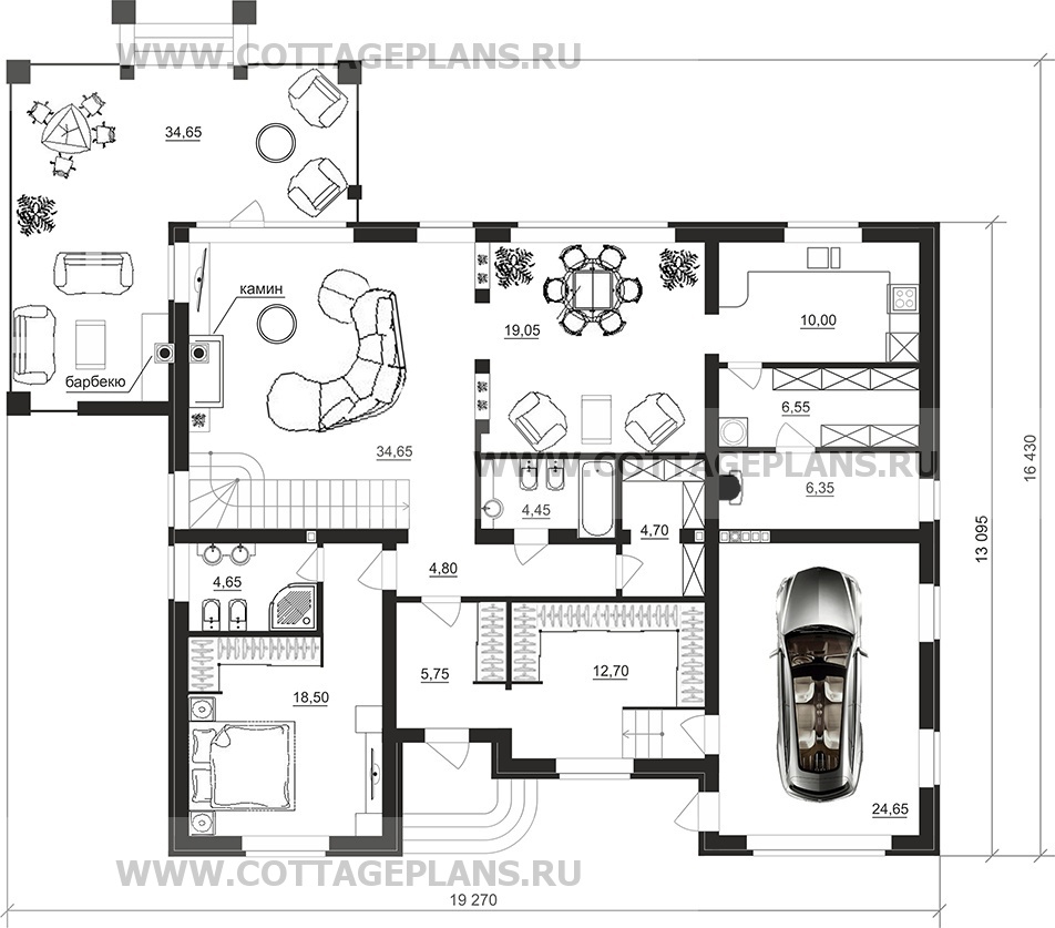 Проект дома 95-18 площадь 233.6 м2 из кирпича, керамических блоков,  двухэтажный с полноценным вторым этажом, с пристроенным гаражом на 1 машину  : цена, каталог, фото, планировки, строительство