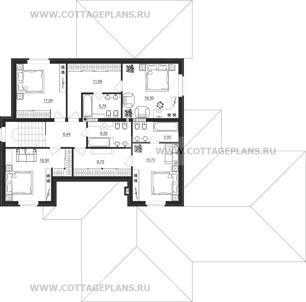 Проект дома 83-67 площадь 295.9 м2 из кирпича, керамических блоков,  двухэтажный с мансардой, с сауной, парной в доме : цена, каталог, фото,  планировки, строительство